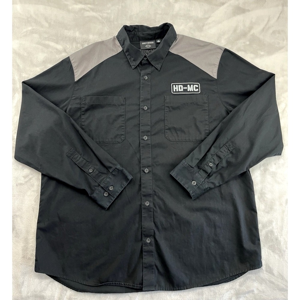Harley Davidson Shirt Men 2XL Black 2 Chest Pockets HD-MC Patch Embroidery Work